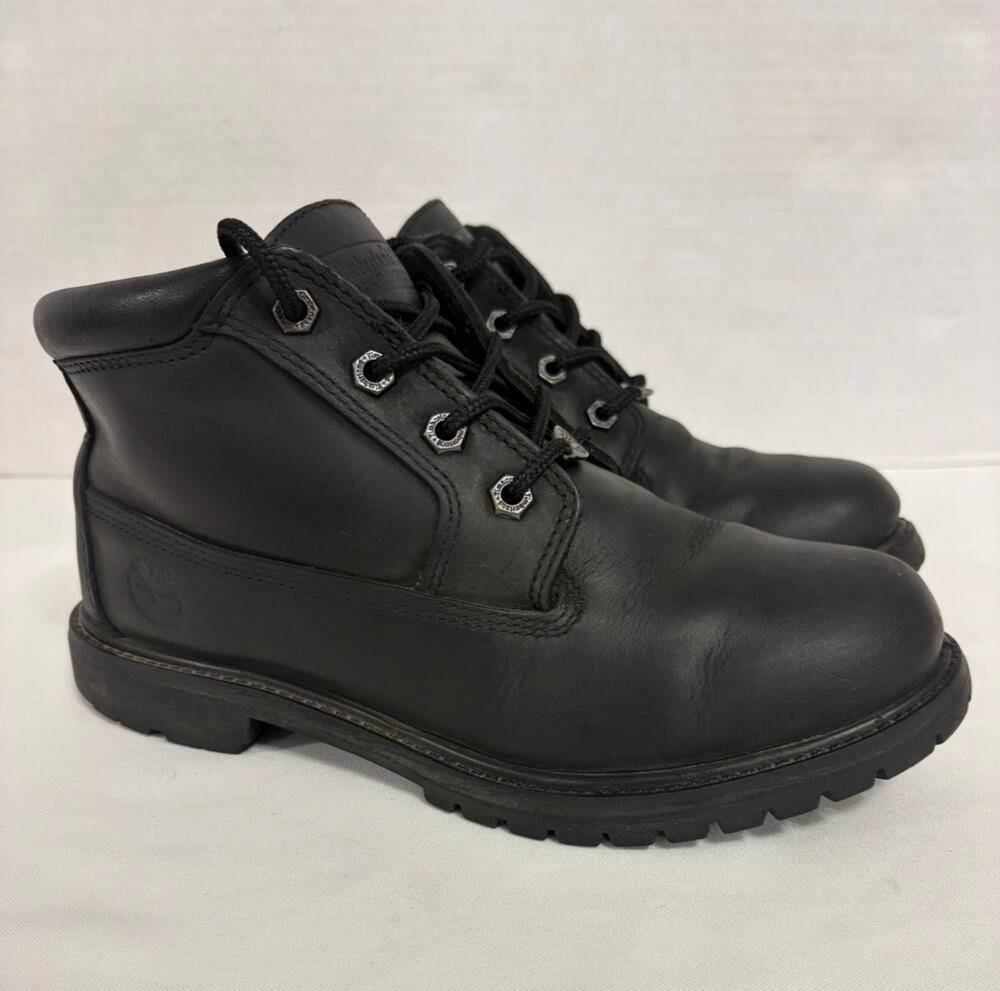 Timberland Mens 8.5 M Black Leather Waterproof Work Boots Anti-Fatigue Lace Up